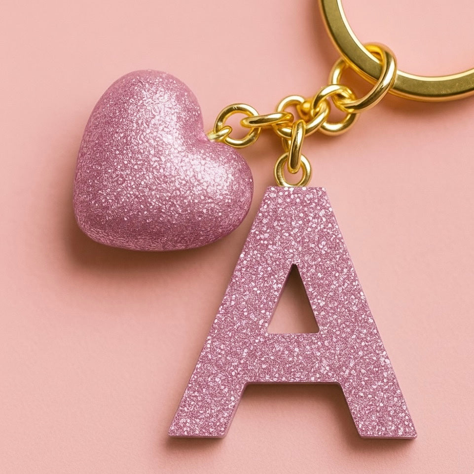 A Harfi El Yapımı Reçine Kalp Anahtarlık