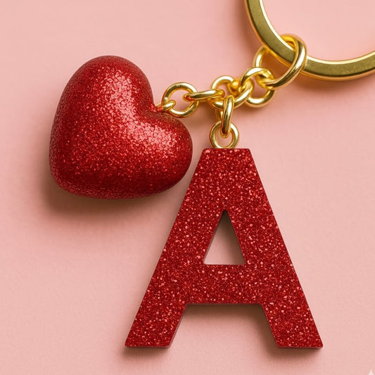 A letter handmade resin heart keychain, product view 1