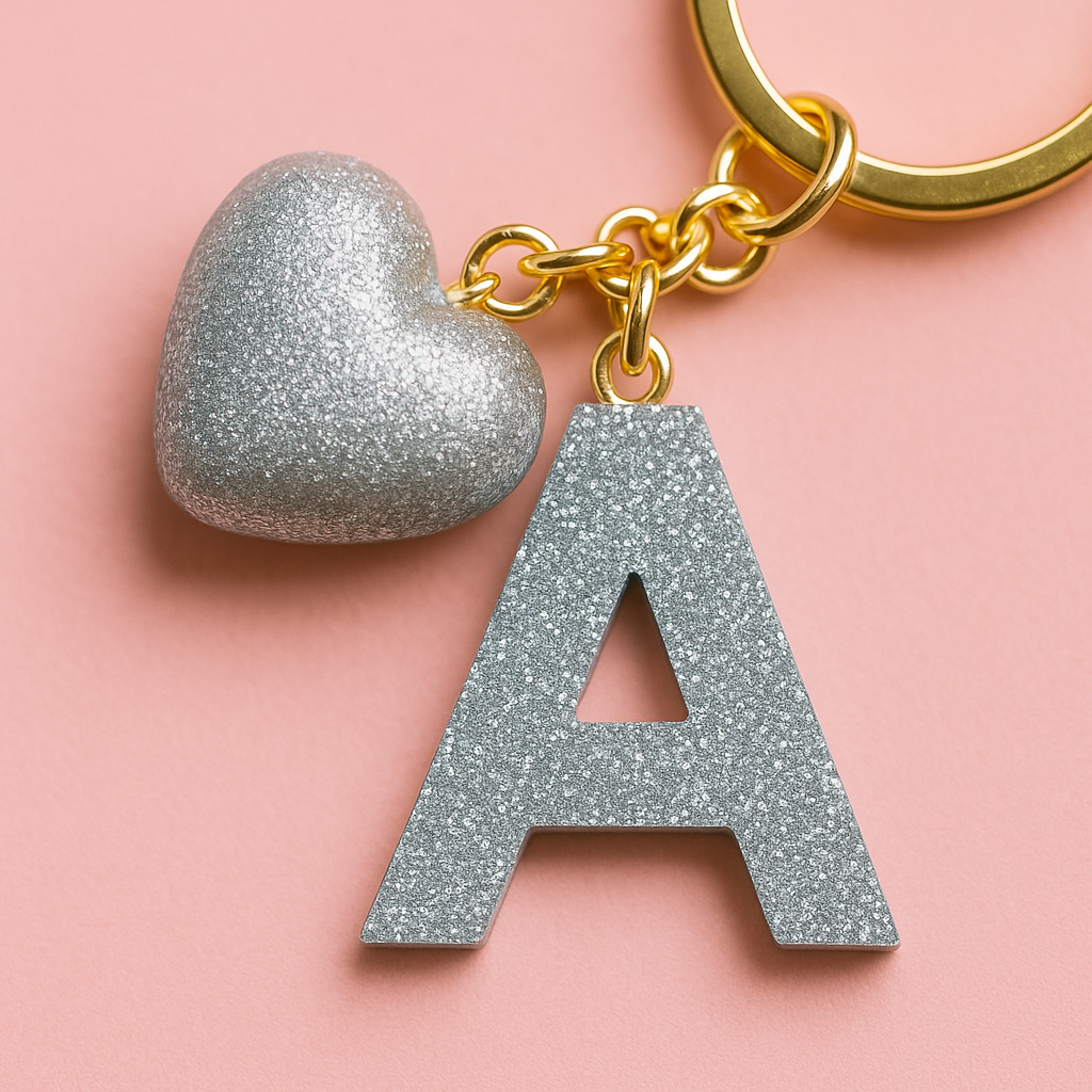 A Harfi El Yapımı Reçine Kalp Anahtarlık