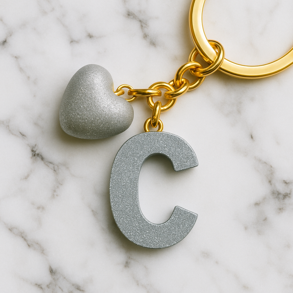 C Harfi Reçine Anahtarlık – Renkli Kalp Detaylı – Kişiye Özel El Yapımı Harf Anahtarlık