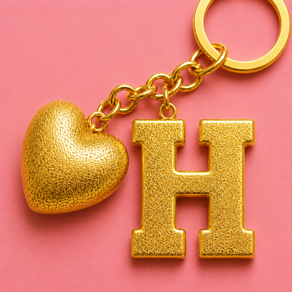 H letter handmade resin heart keychain, product view 2
