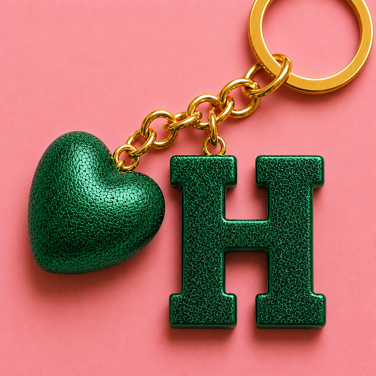 H letter handmade resin heart keychain, product view 6