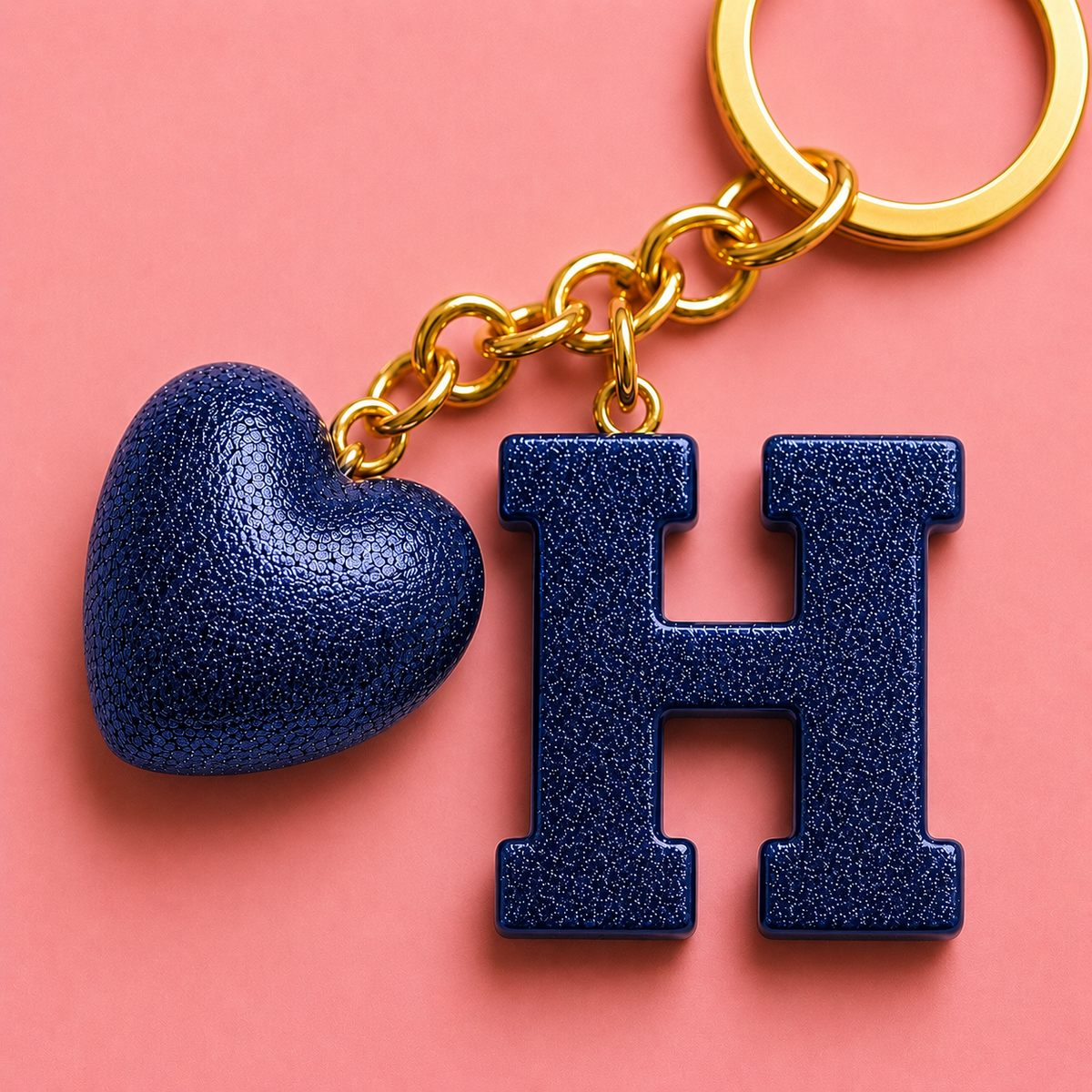 H letter handmade resin heart keychain, product view 5