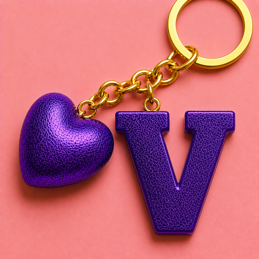 V letter handmade resin heart keychain, product view 1