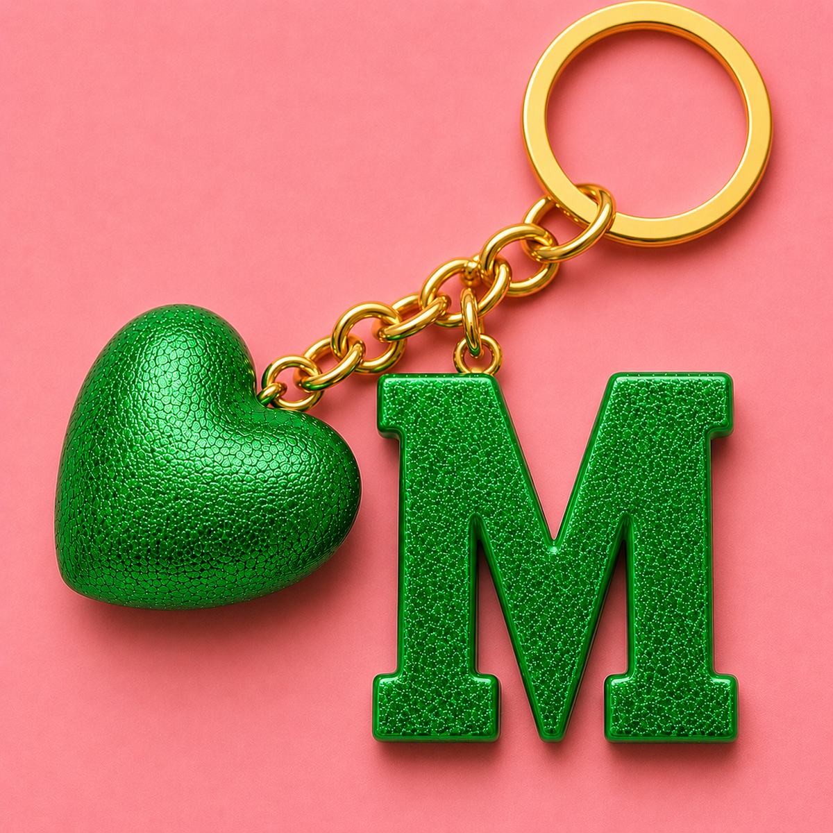 M letter handmade resin heart keychain, product view 6