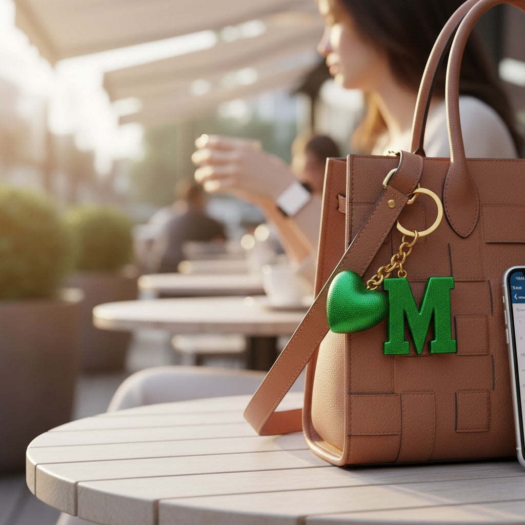 M letter handmade resin heart keychain, product view 13
