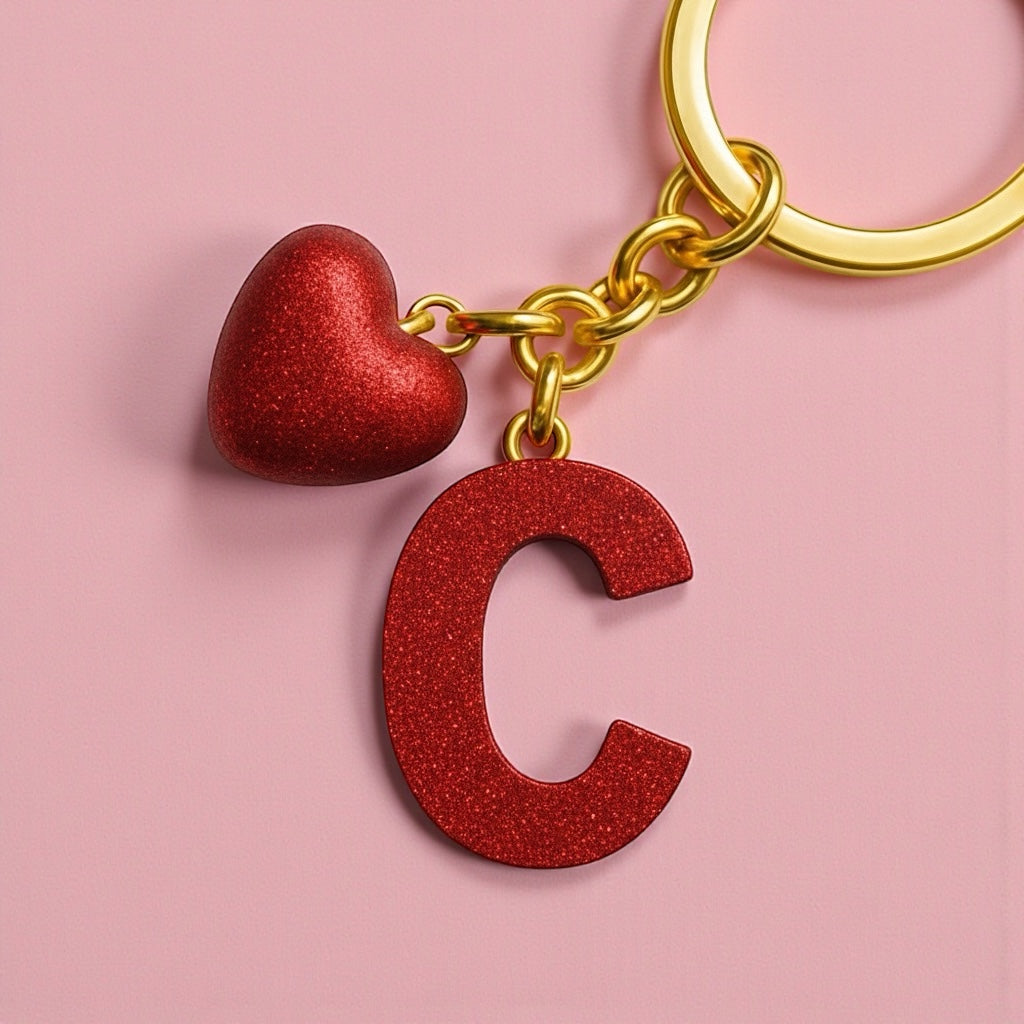 Personalized Letter "C" Resin Keychain - Heart Detail