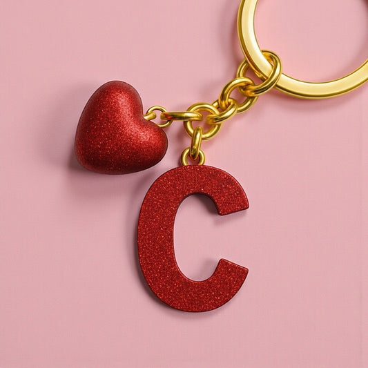 C letter handmade resin heart keychain, product view 1