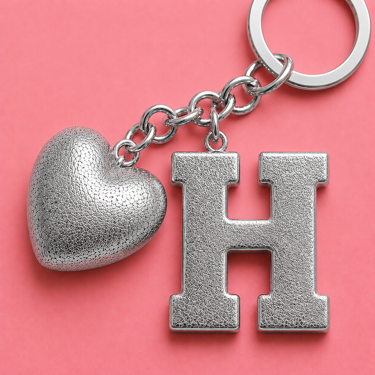 H letter handmade resin heart keychain, product view 3