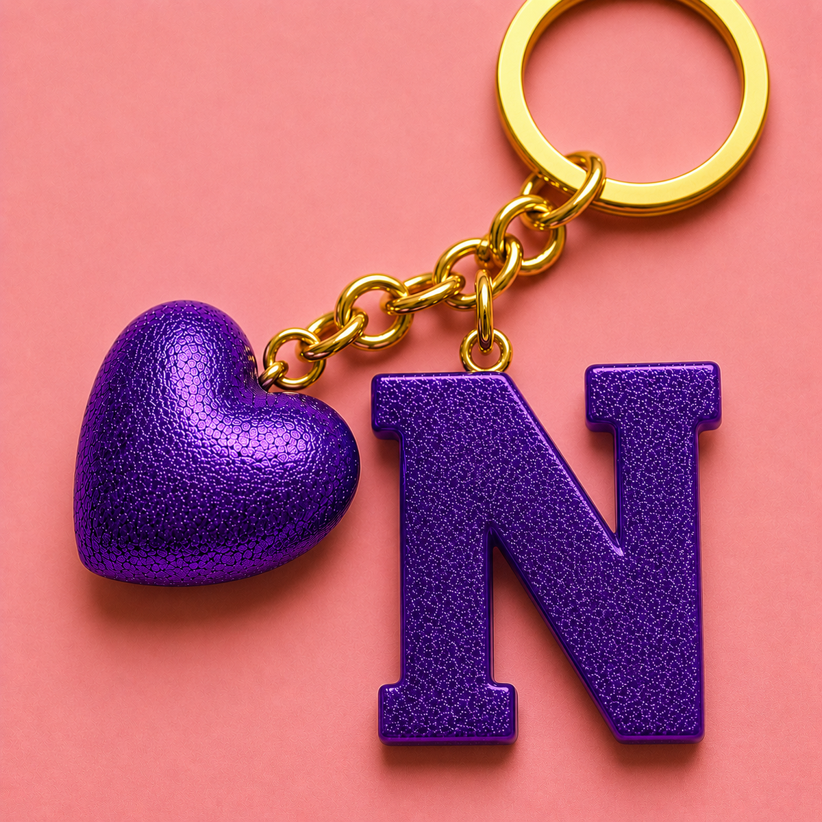 N letter handmade resin heart keychain, product view 4