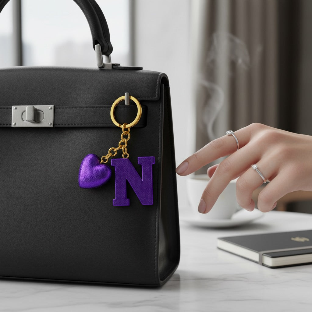N letter handmade resin heart keychain, product view 11