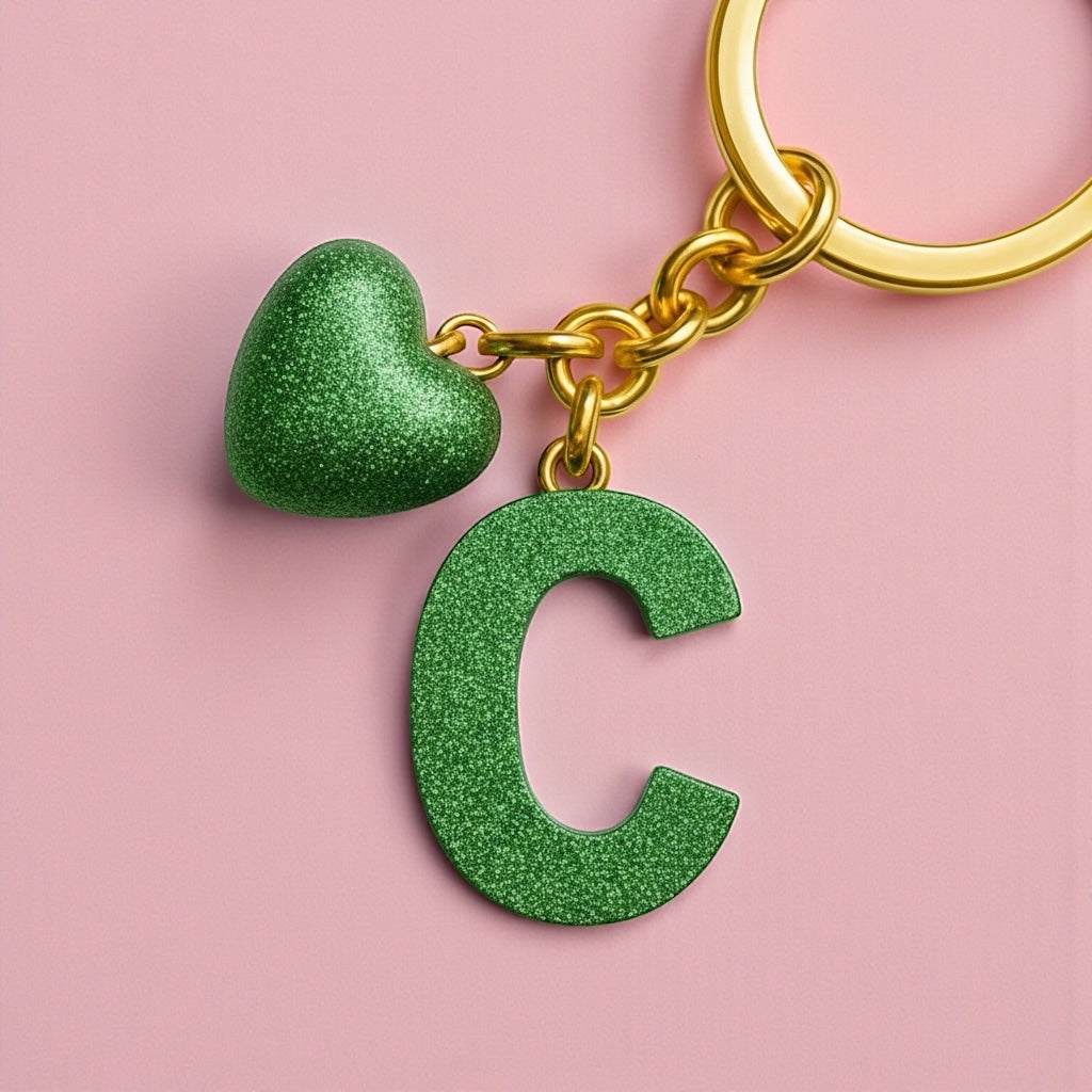 Personalized Letter "C" Resin Keychain - Heart Detail