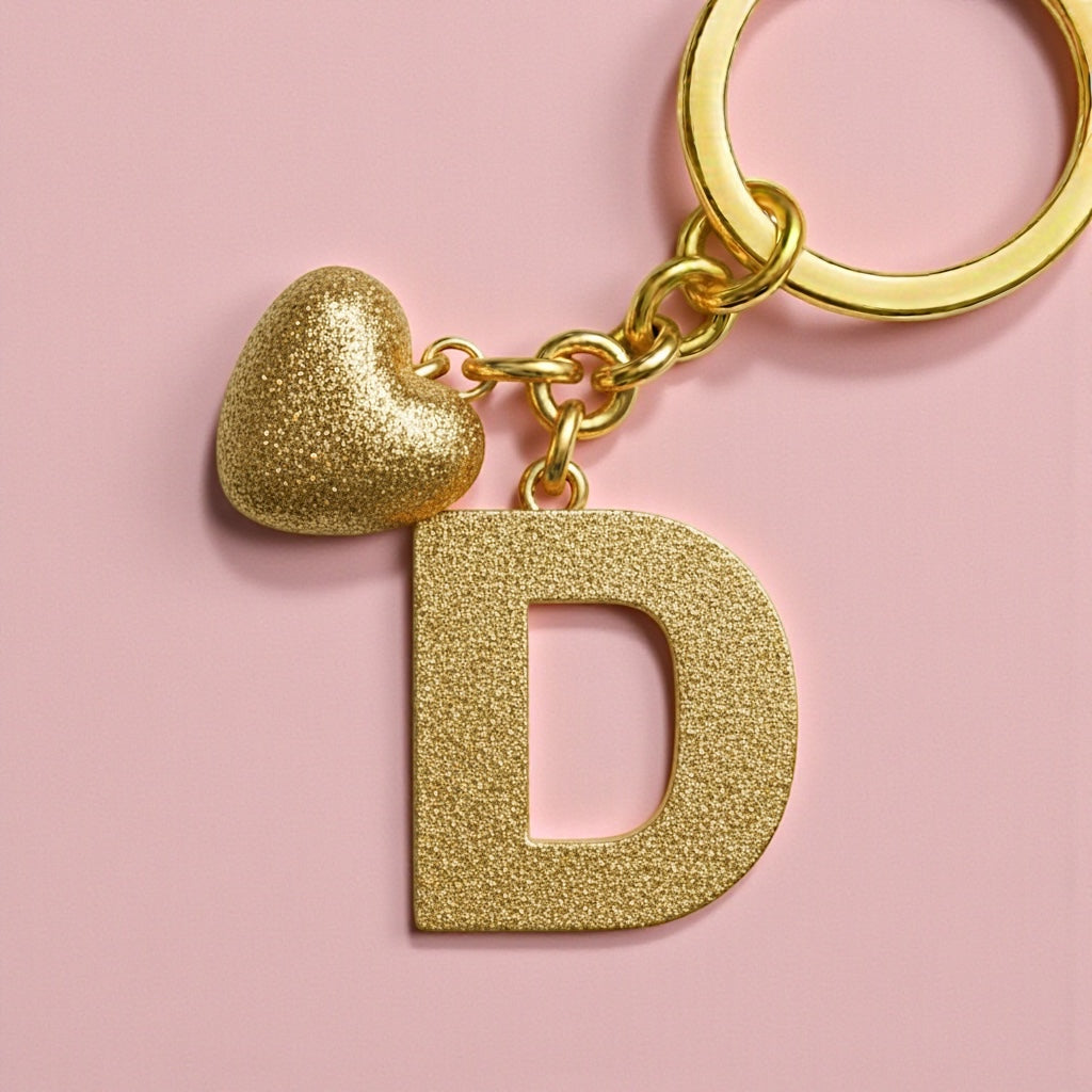 Kişiye Özel D Harf Kalp Detaylı Reçine Anahtarlık