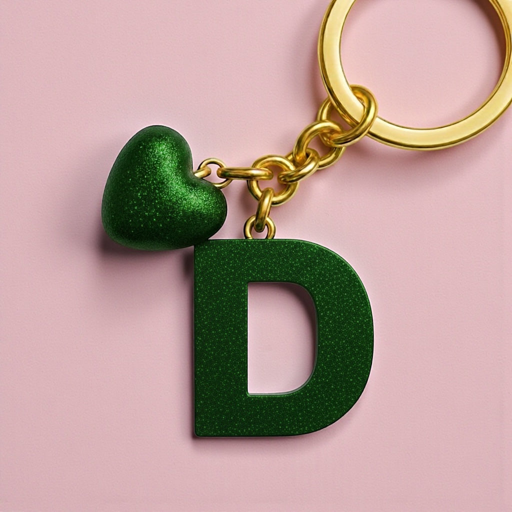 Kişiye Özel D Harf Kalp Detaylı Reçine Anahtarlık