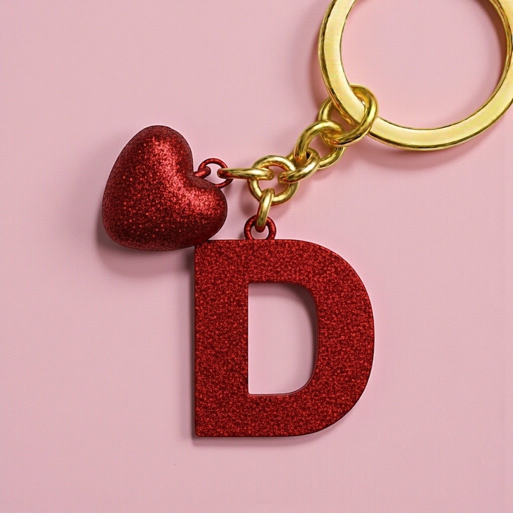 Kişiye Özel D Harf Kalp Detaylı Reçine Anahtarlık