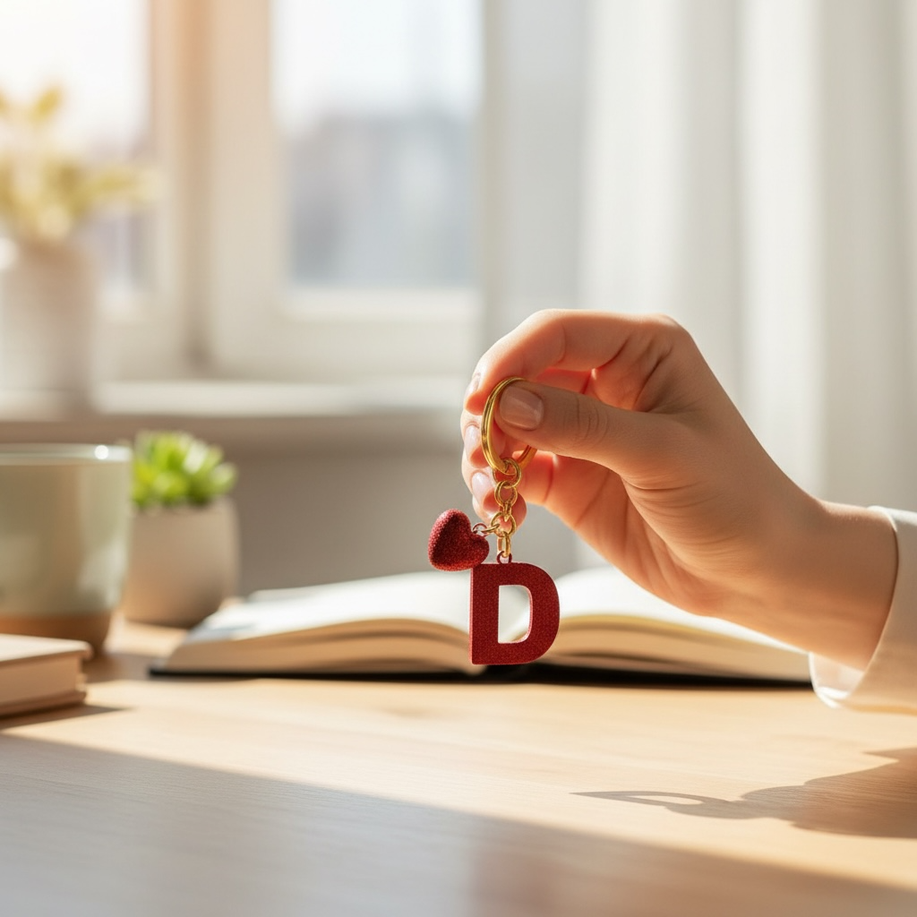 D letter handmade resin heart keychain, product view 13