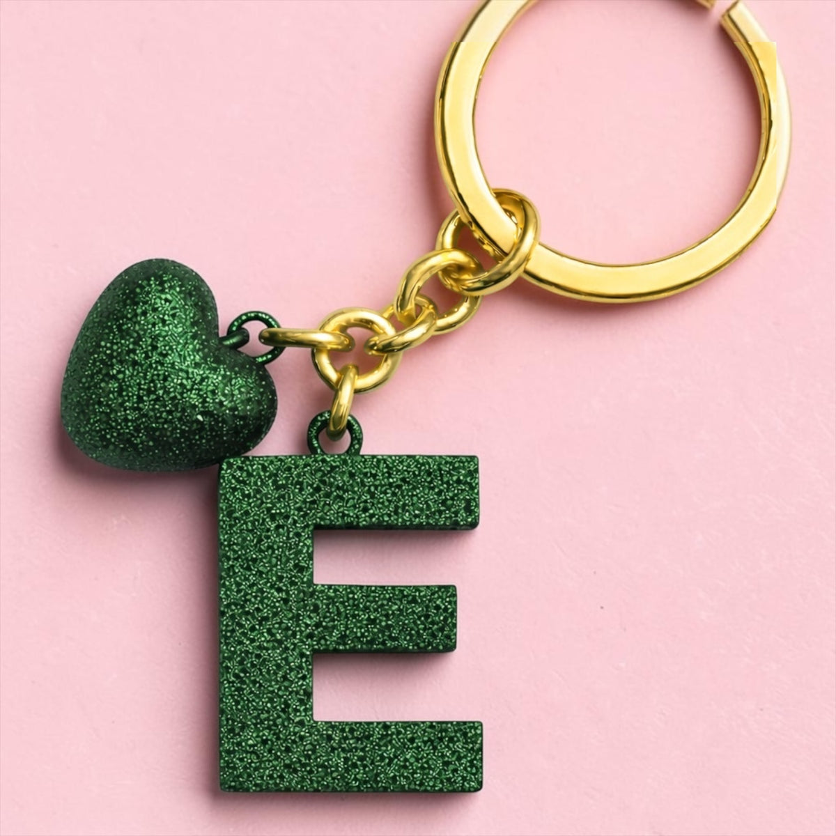 E letter handmade resin heart keychain, product view 6