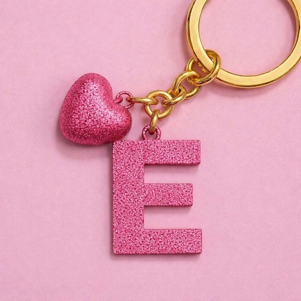 E letter handmade resin heart keychain, product view 7