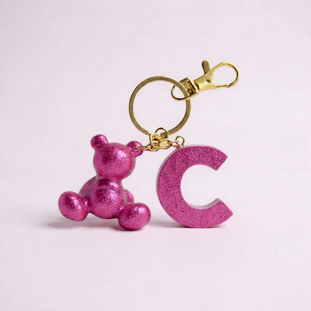 C Harfi Reçine Ayıcık Anahtarlık