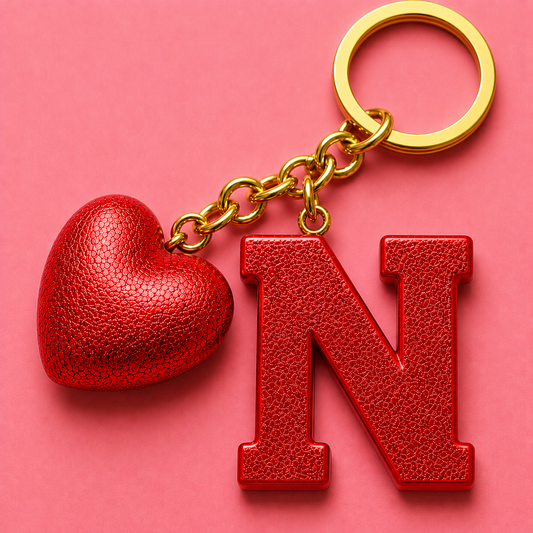 N letter handmade resin heart keychain, product view 1