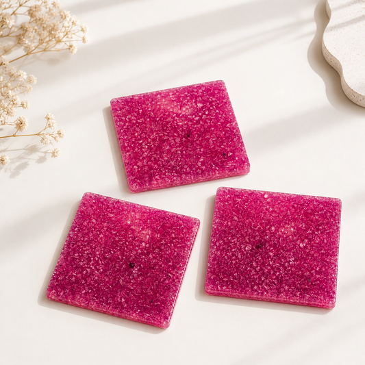 Pink Broken Glass Detailed Resin Coaster - Set of 5
