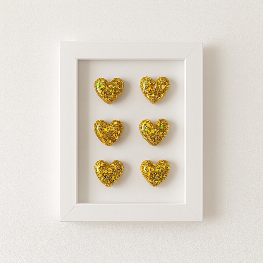 El Yapımı Altın Rengi Simli Kalp Dekoratif Tablo - 10x15 cm