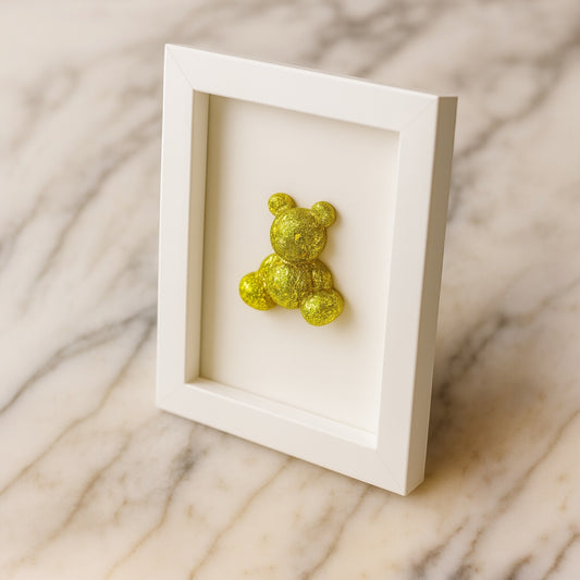 El Yapımı Altın Simli Ayıcık Dekoratif Çerçeve - 10x15 cm