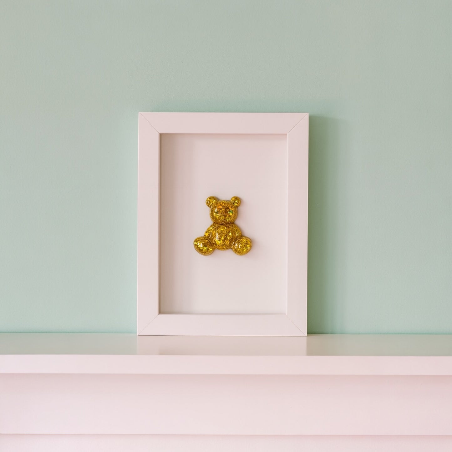 El Yapımı Altın Simli Ayıcık Dekoratif Çerçeve - 10x15 cm