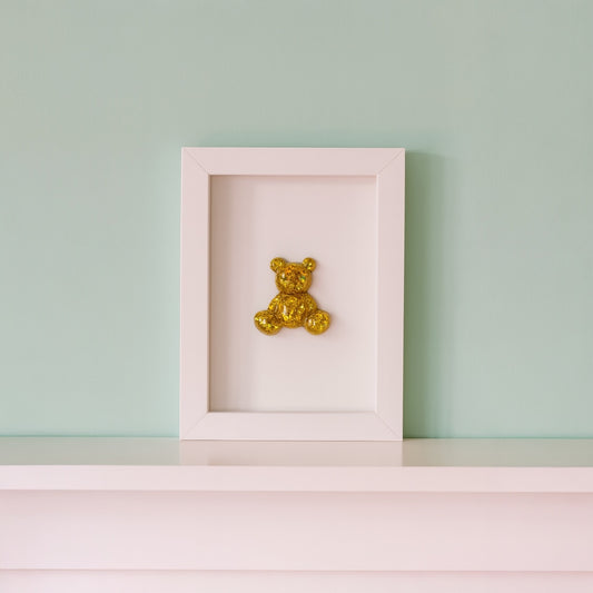 El Yapımı Altın Simli Ayıcık Dekoratif Çerçeve - 10x15 cm