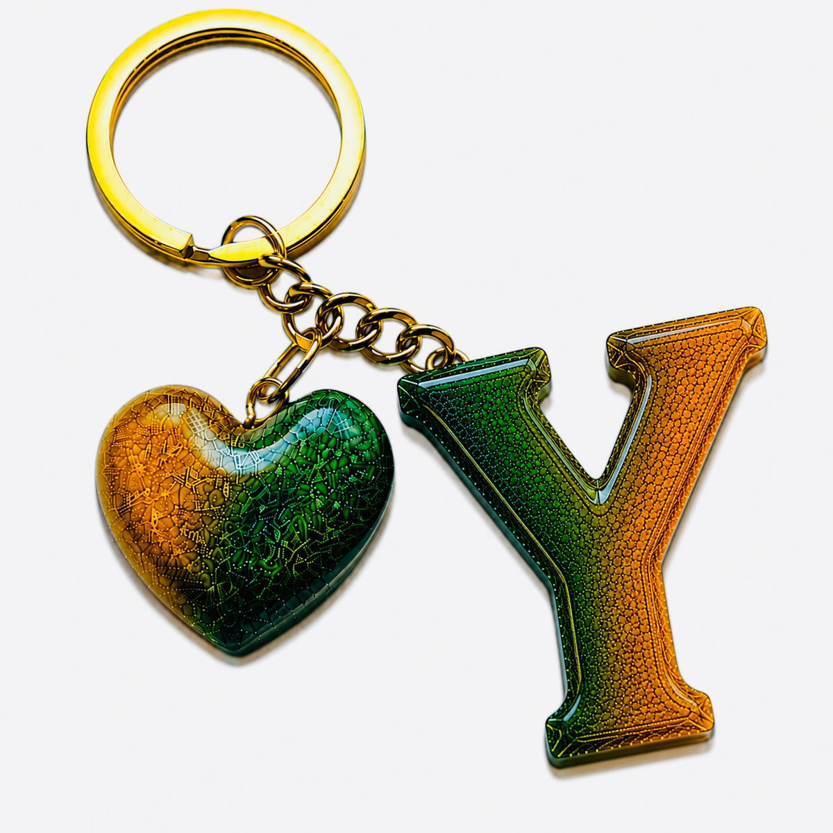 handmade green letter keychain with gold heart charm, product view 21