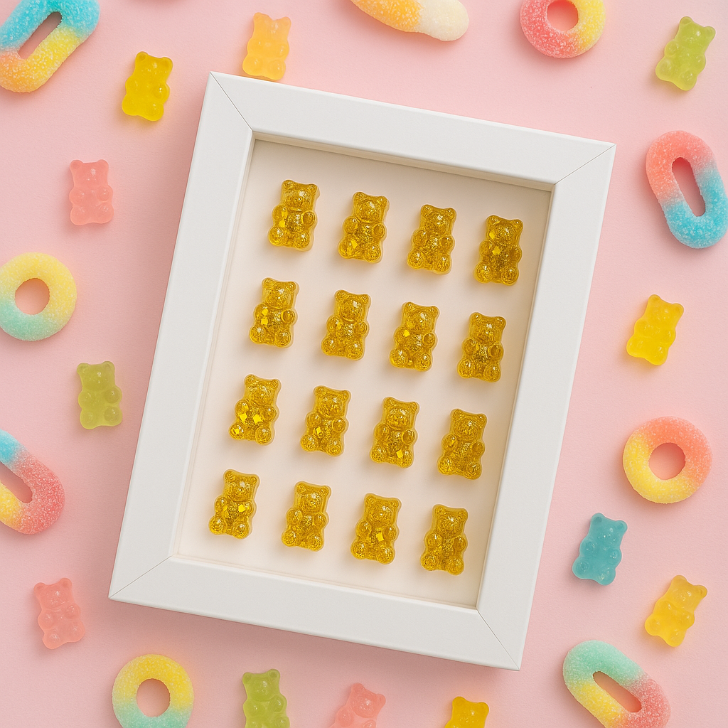 Reçine Altın Simli Ayıcık Duvar Dekoru - El Yapımı 10x15 cm