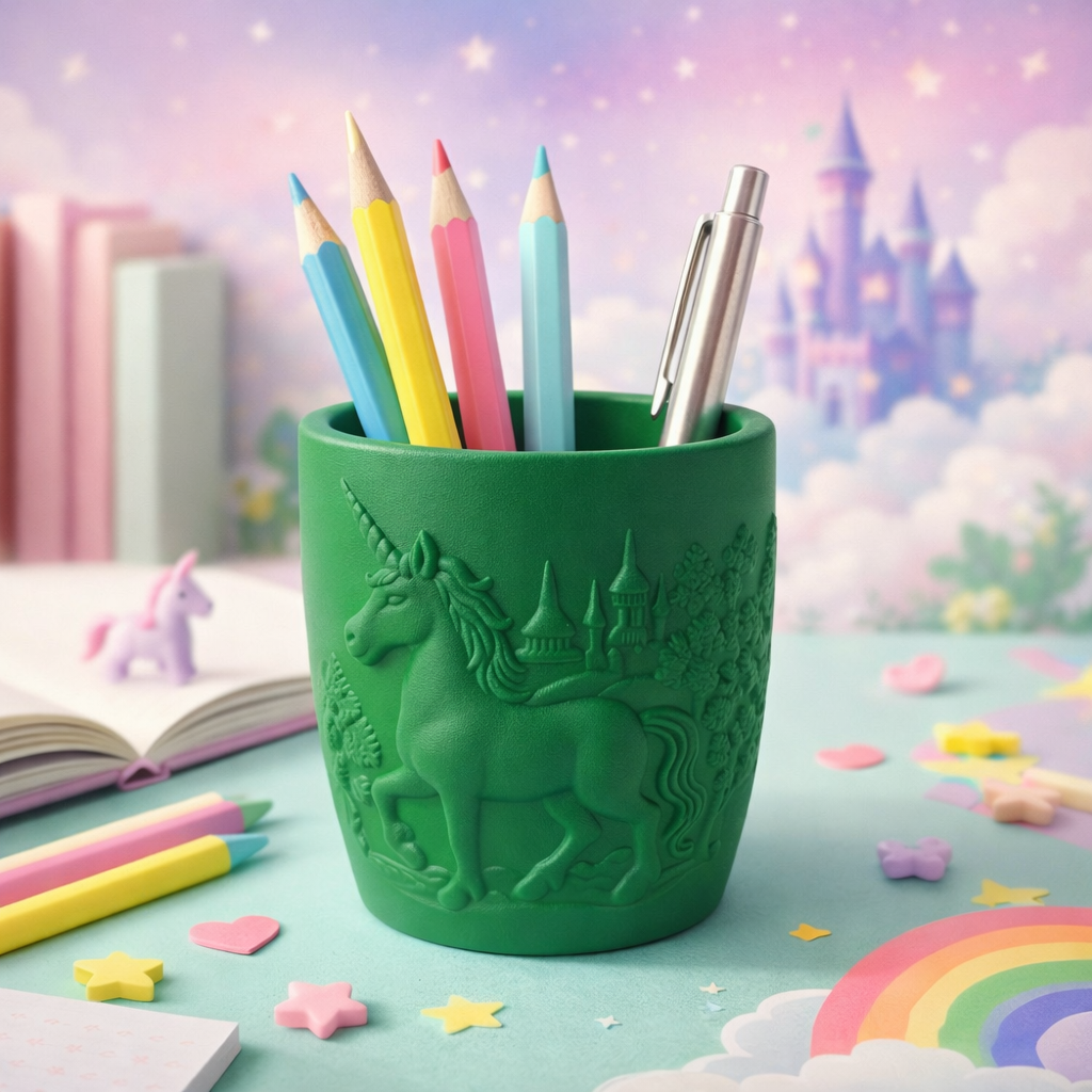 Unicorn Kabartmalı Kalemlik - El Yapımı Dekoratif Vazo - Masa Üstü Düzenleyici