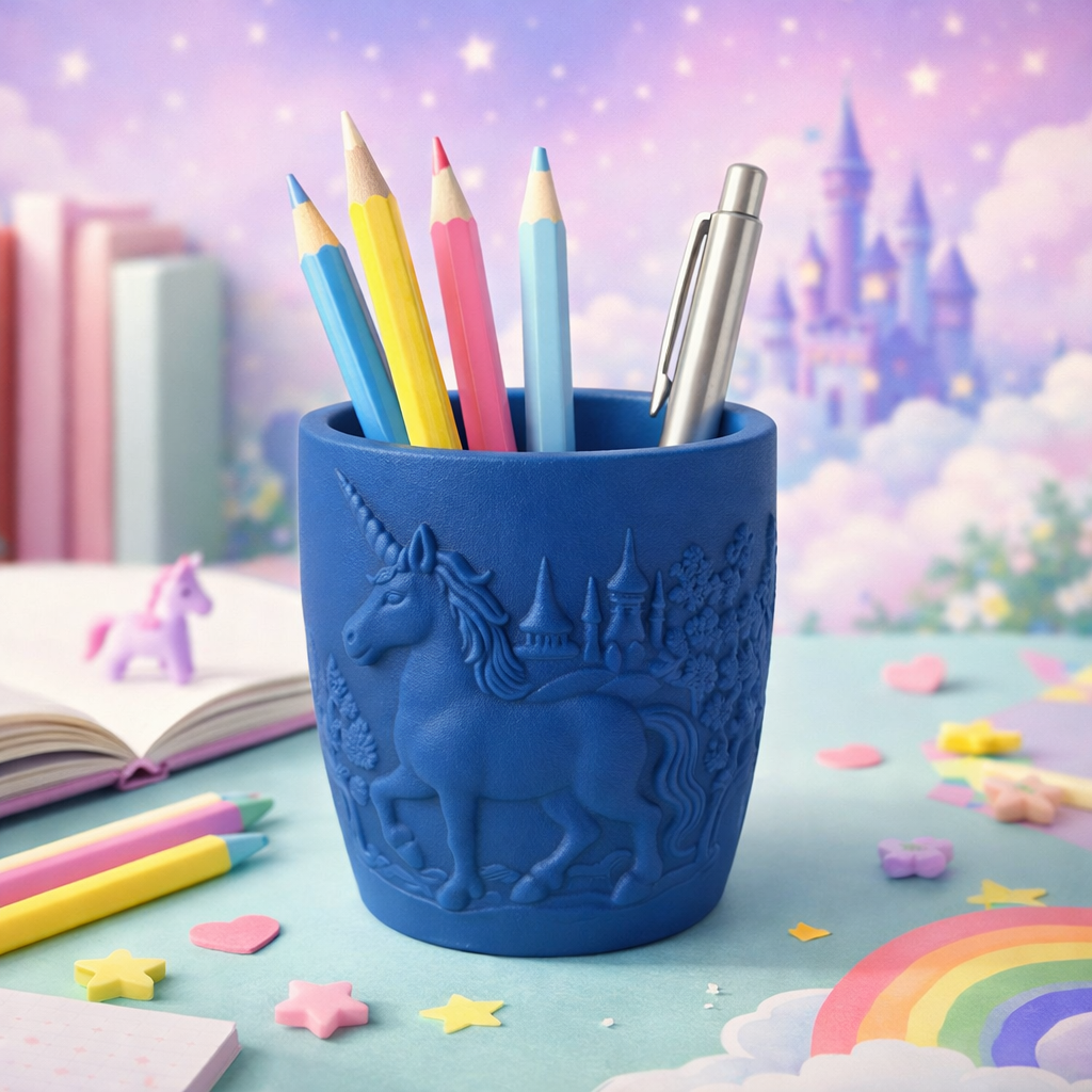 Unicorn Kabartmalı Kalemlik - El Yapımı Dekoratif Vazo - Masa Üstü Düzenleyici