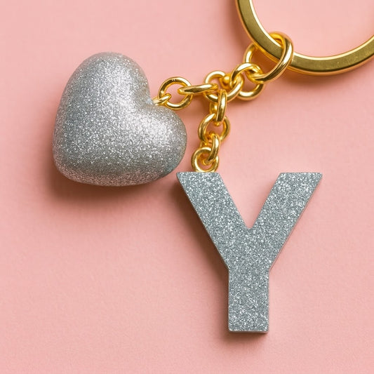 Y letter handmade resin heart keychain, product view 1