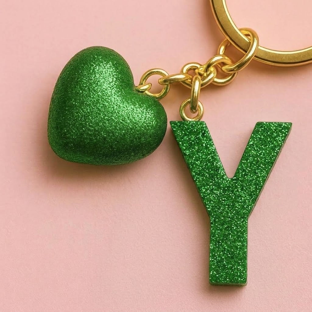 Y letter handmade resin heart keychain, product view 2