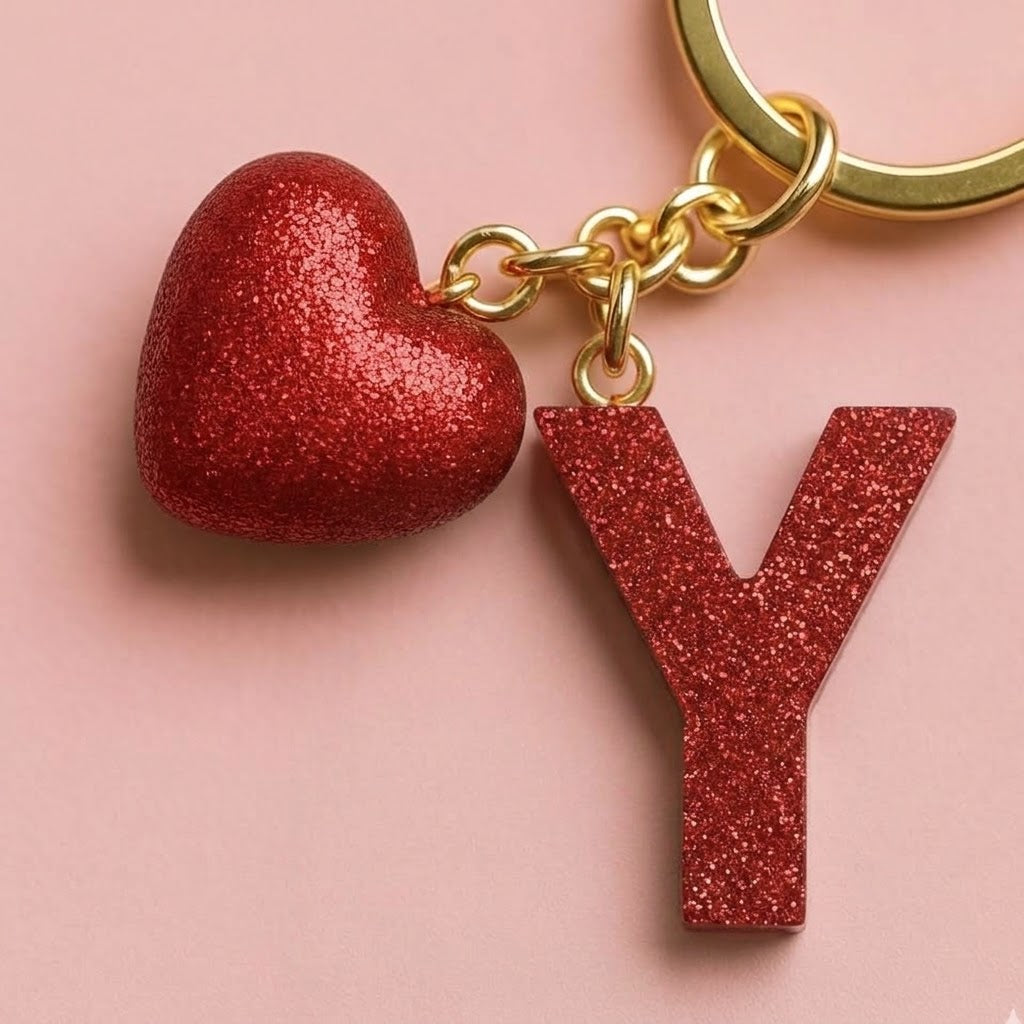 Y letter handmade resin heart keychain, product view 3