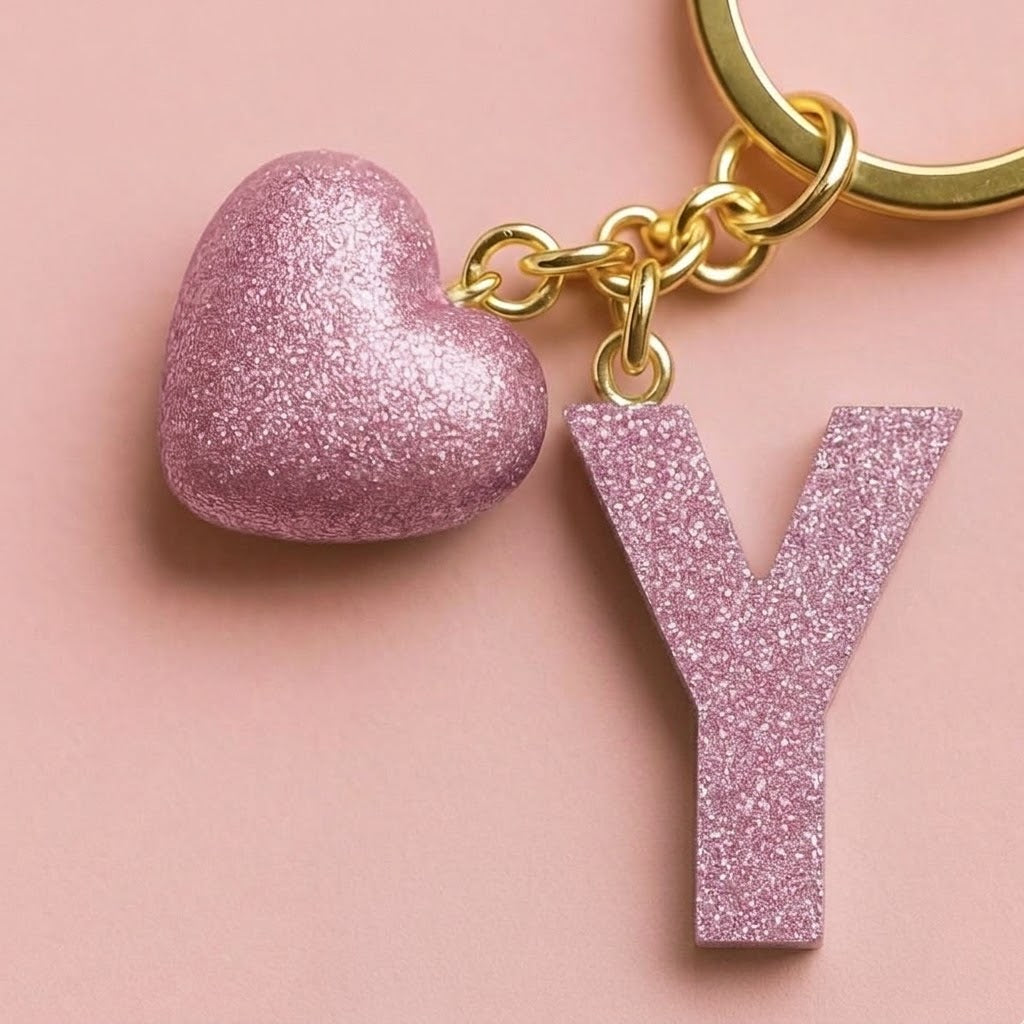 Y letter handmade resin heart keychain, product view 4