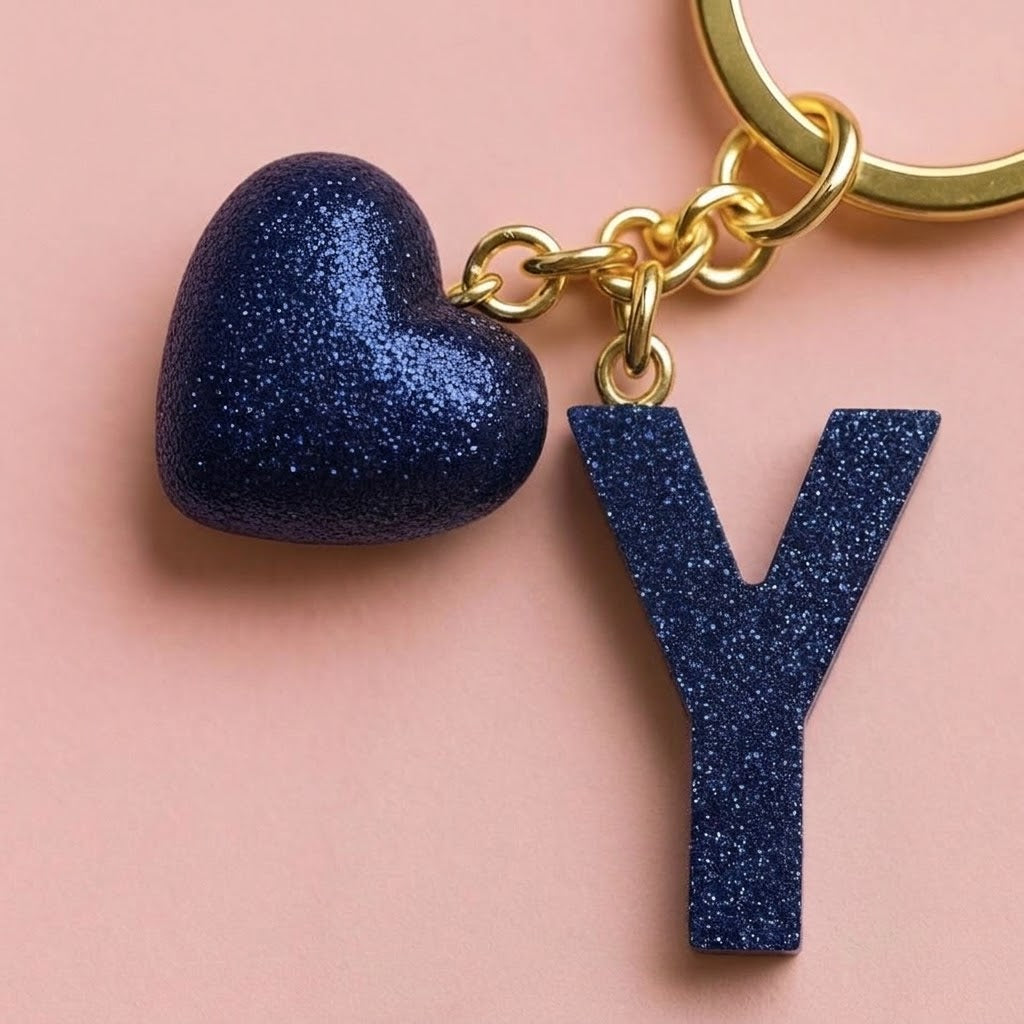 Y letter handmade resin heart keychain, product view 6