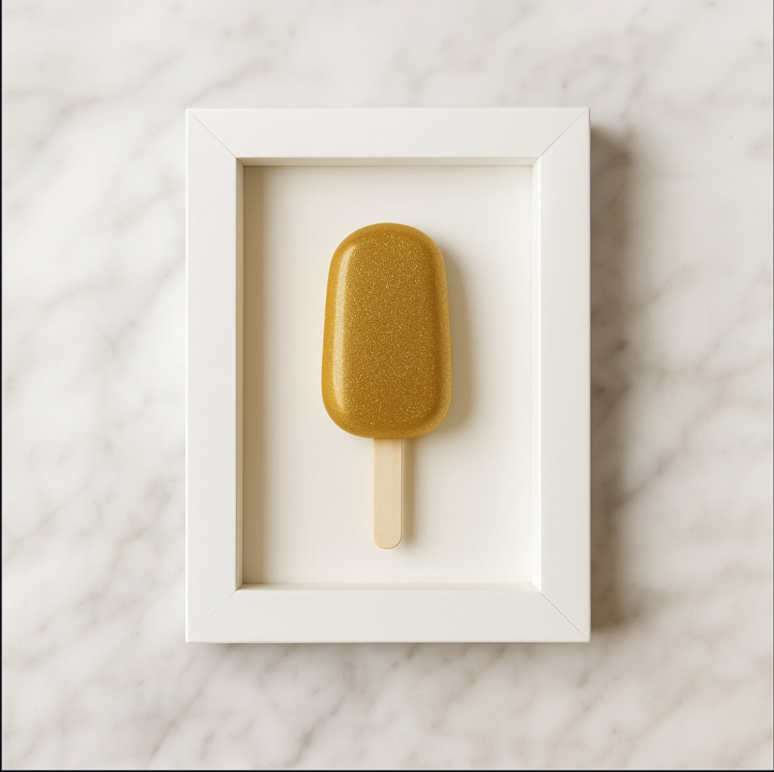 El Yapımı Altın Simli Dondurma Dekoratif Tablo - 10x15 cm - Modern Duvar Dekoru