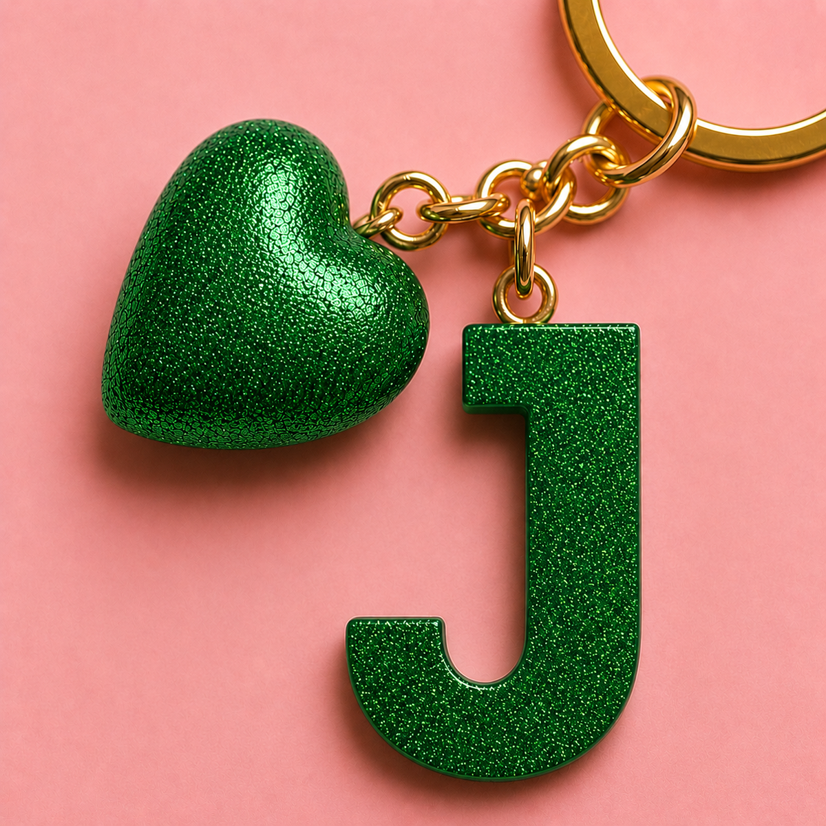 J letter handmade resin heart keychain, product view 7