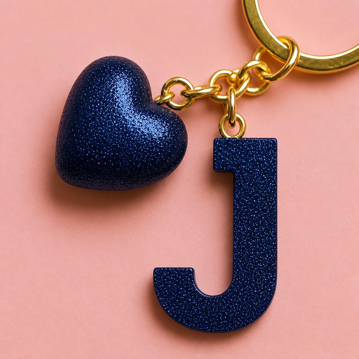 J letter handmade resin heart keychain, product view 5