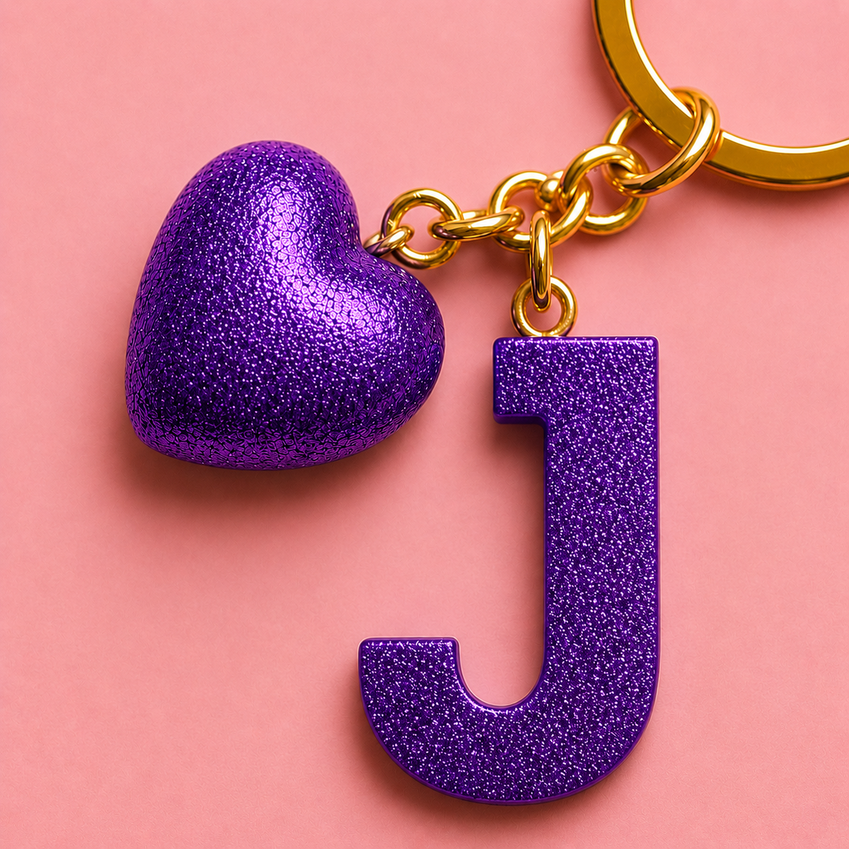 J letter handmade resin heart keychain, product view 4
