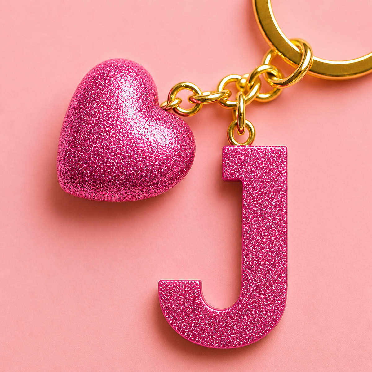J letter handmade resin heart keychain, product view 6