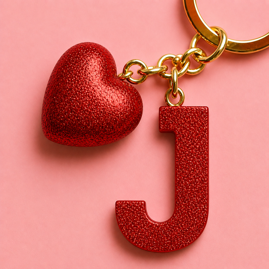 J letter handmade resin heart keychain, product view 1