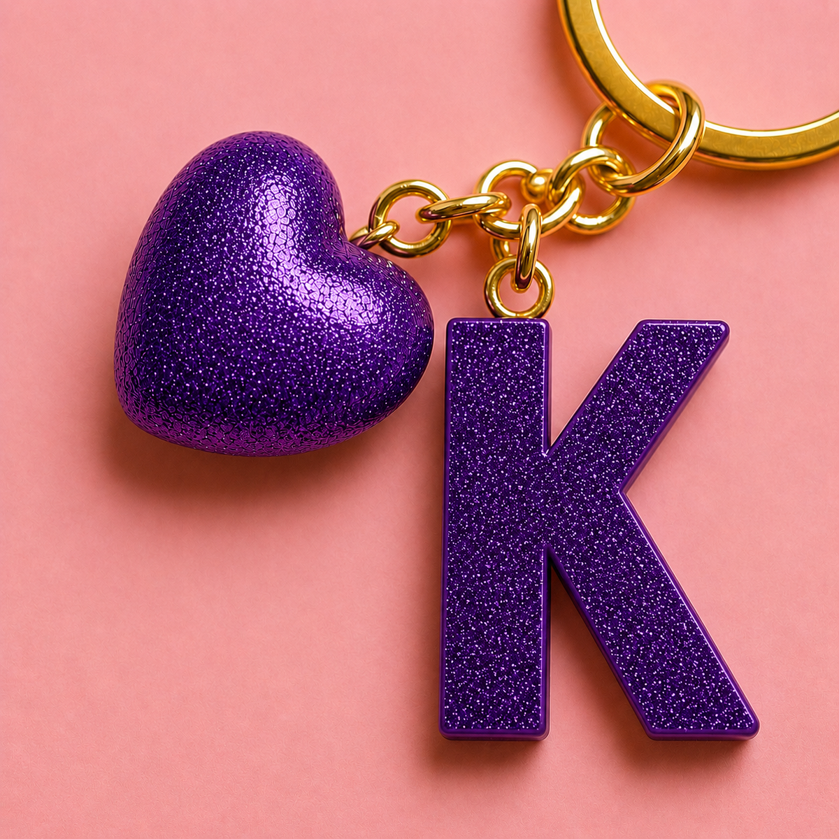 K letter handmade resin heart keychain, product view 4
