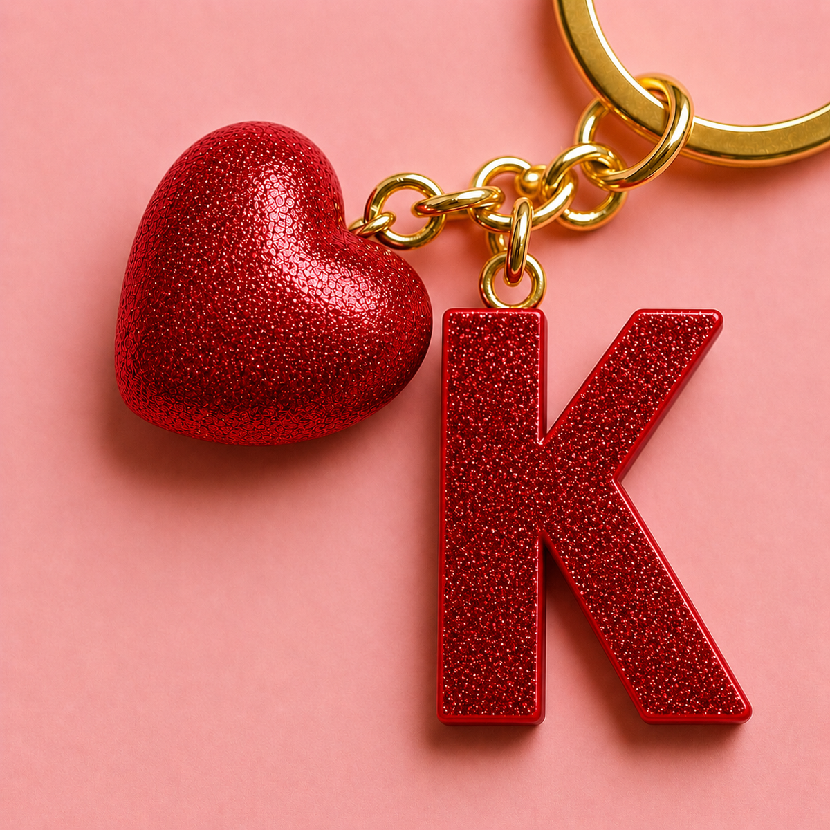 K letter handmade resin heart keychain, product view 1