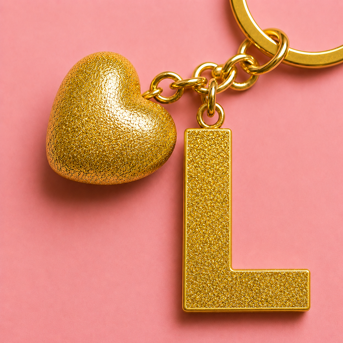 L letter handmade resin heart keychain, product view 2