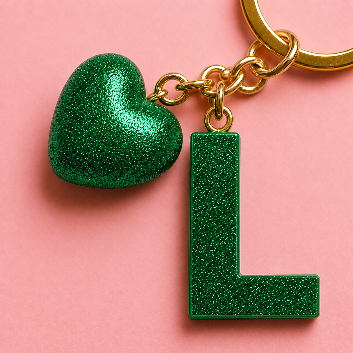 L letter handmade resin heart keychain, product view 6
