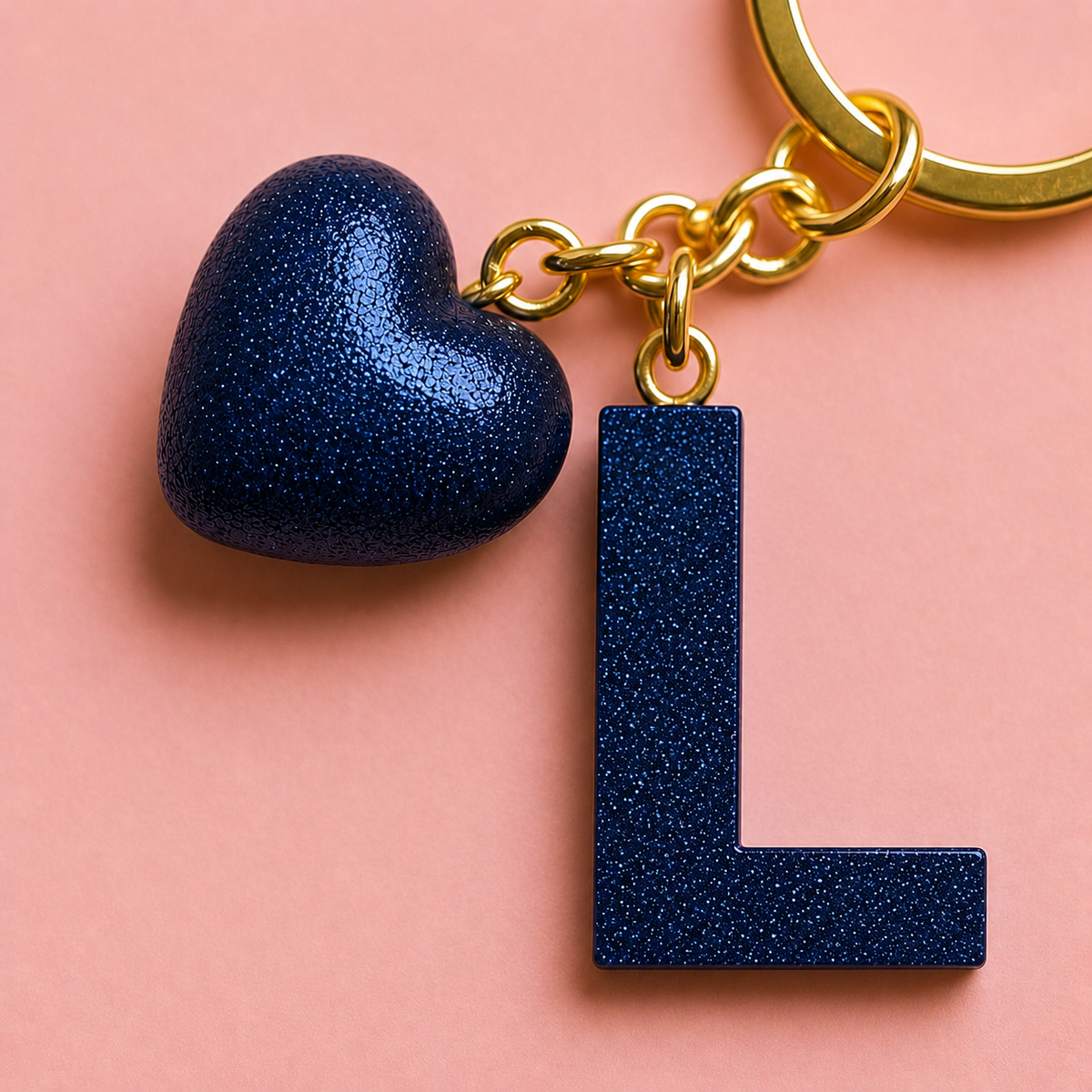 L letter handmade resin heart keychain, product view 5