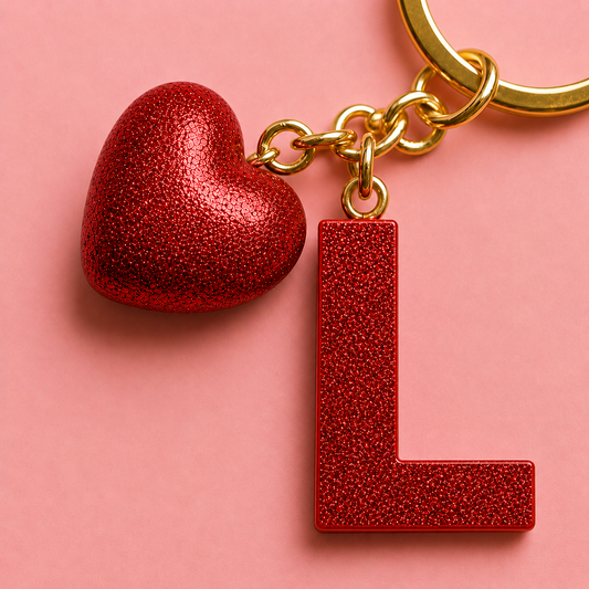 L letter handmade resin heart keychain, product view 1